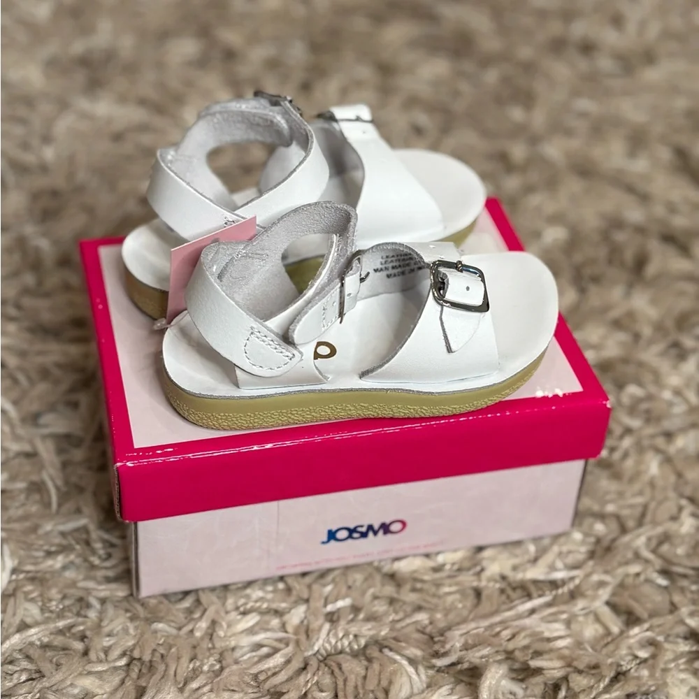 Josmo White Double-Buckle Kids Sandals with Silver Buckles